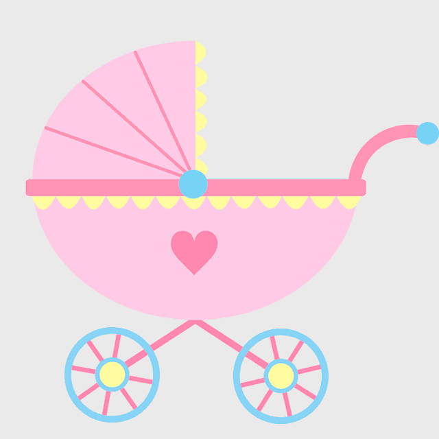 baby shower stroller, pink baby carriage, infant transport icon, cute baby shower graphic, vintage baby pram, nursery decoration element, pastel baby accessories