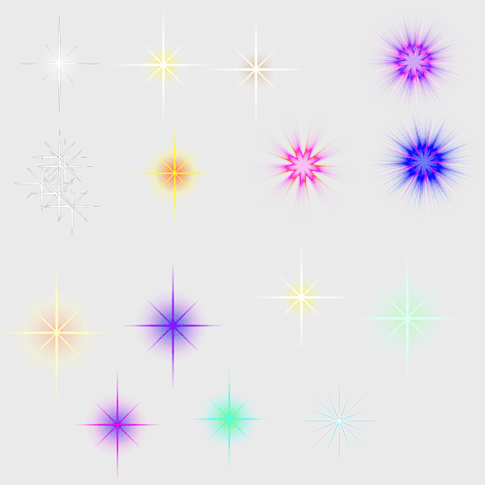 assorted-color spark art designs, purple and violet sparkles, digital icon symbols, computer typeface graphics, glowing starburst effects, vibrant circle patterns, colorful blast compositions