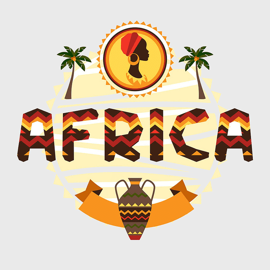 Africa logo design, African cultural symbols, orange and brown color scheme, Africa map illustration, African traditional art, African heritage icon, African landscape elements