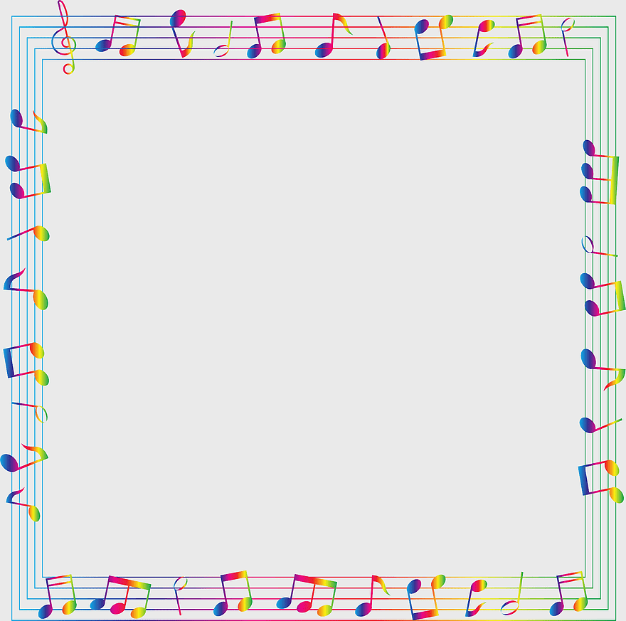Music Note Frame, Musical Notes Border, Music Announcement Design, Colorful Music Notes, Musical Artwork, Decorative Music Elements, Music Themed Borders, png