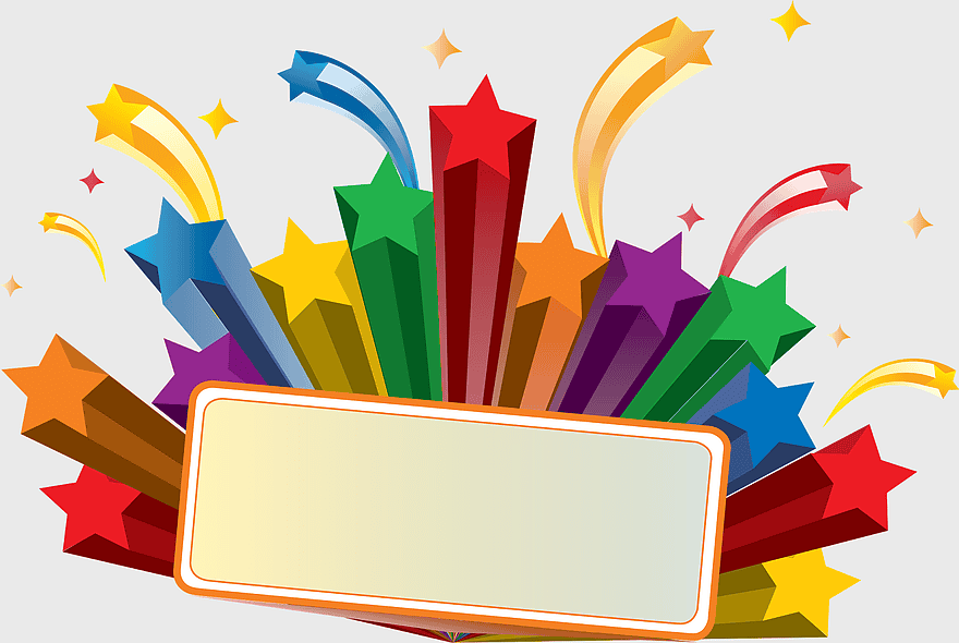 multicolored stars banner, promotional web design, advertising service tags, discount promotion art, starburst graphic design, festive marketing visuals, vibrant sales illustration