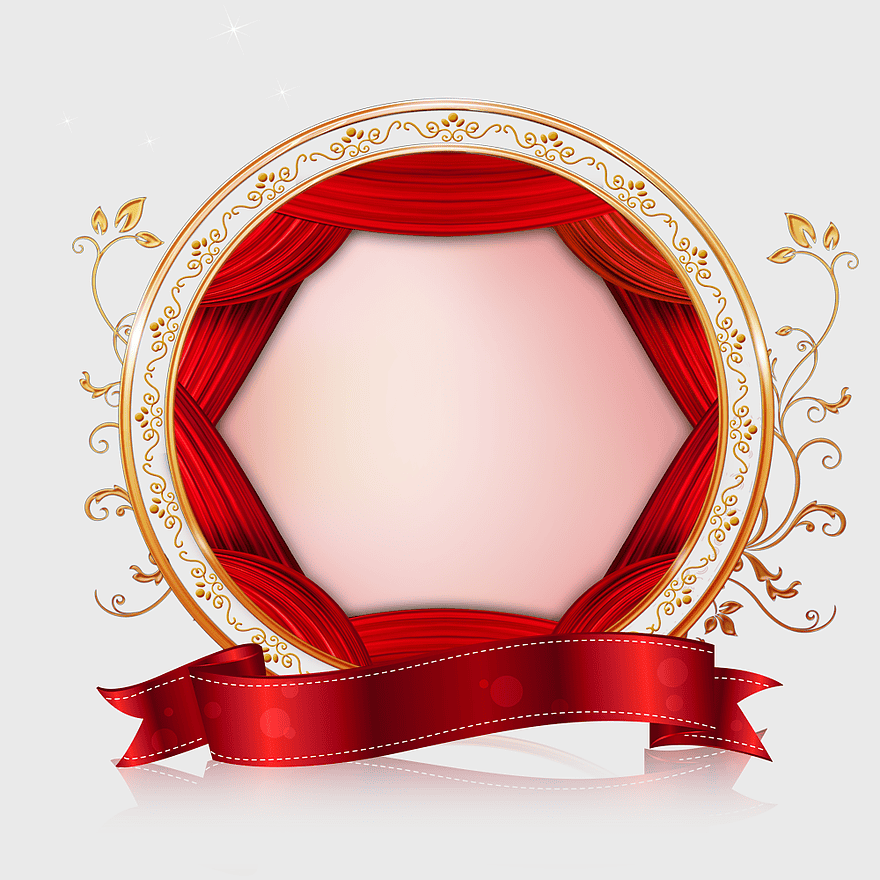 Newcastle Red Valentine Border, red and gold frame design, vintage wedding certificate border, decorative floral patterns, elegant red curtain frame, ornate ribbon accents, romantic valentine's day invitation template
