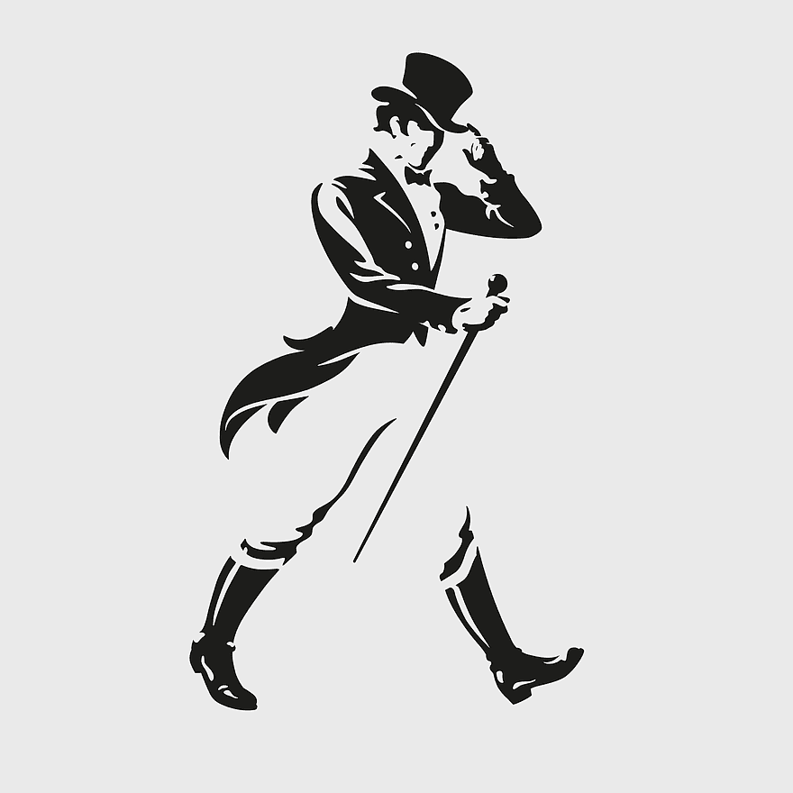 Johnnie Walker logo, blended Scotch whisky, black silhouette art, gentleman with cane, vintage alcohol branding, classic whiskey icon, monochrome drink illustration Johnnie Walker logo, blended Scotch whisky, black silhouette art, gentleman with cane, vintage alcohol branding, classic whiskey icon, monochrome drink illustration