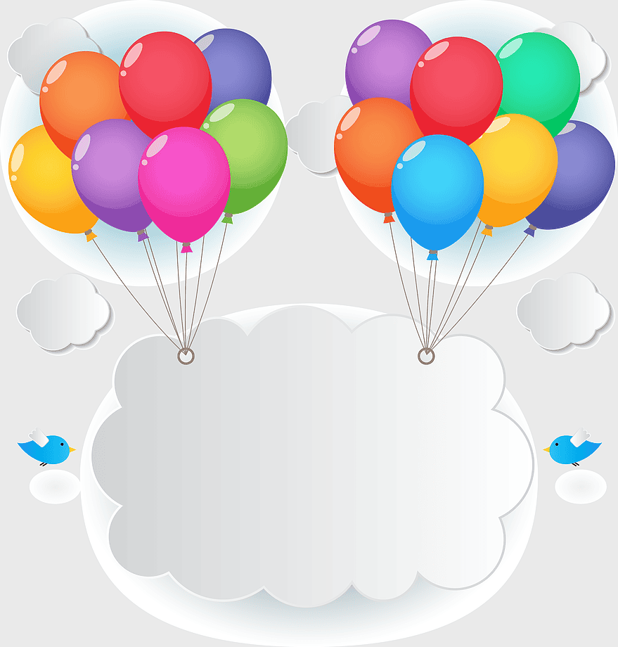 Birthday Wish Balloon, assorted-color balloons, dialog balloon illustration, happy birthday party, festive cloud frame, celebratory text box, colorful party decorations