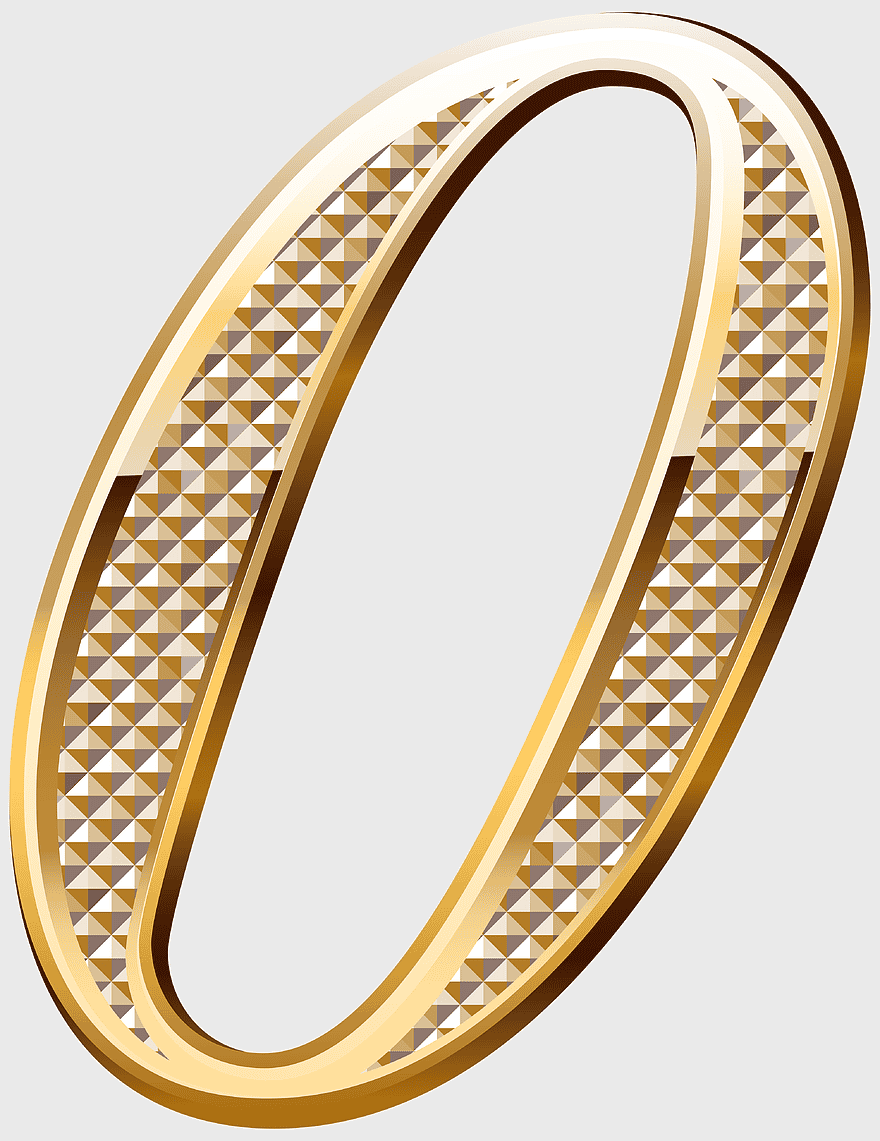 Gold Deco Number Zero, art deco jewelry, decorative numerical digit, brass bangle, elegant metal typography, vintage number symbol, intricate line design