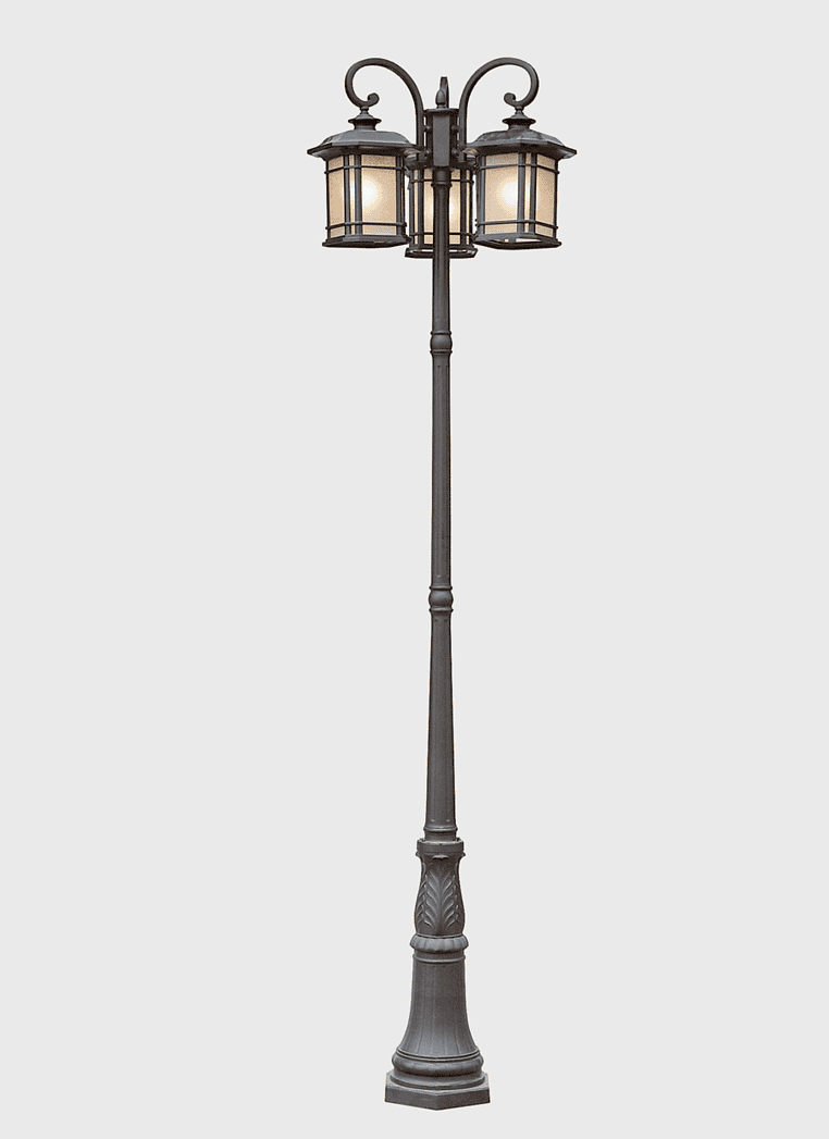 gray metal lamp post, landscape lighting street light, LED lamp fixture, low voltage outdoor lighting, vintage street lantern design, classic outdoor light pole, decorative garden lighting