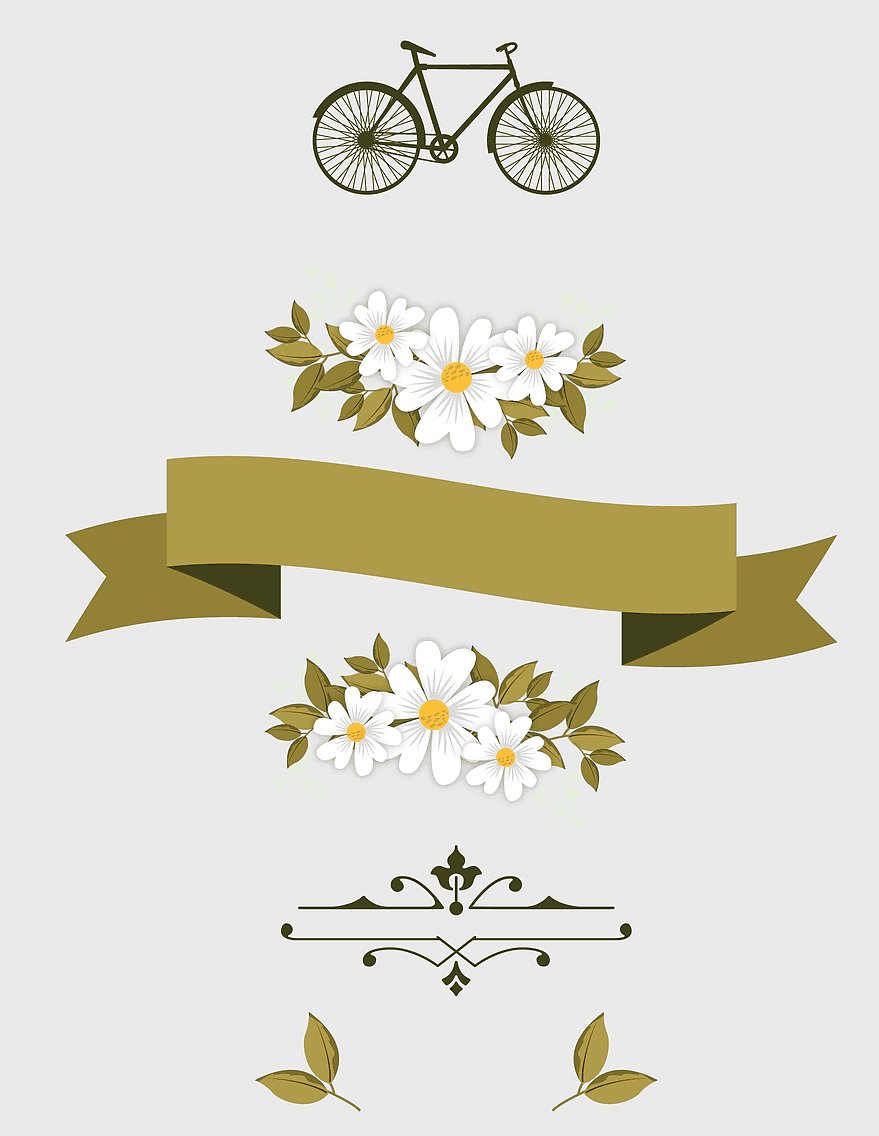 vintage bicycle art, floral wreath design, decorative ribbon illustration, nature-inspired graphics, whimsical floral elements, elegant floral arrangements, green background illustration vintage bicycle art, floral wreath design, decorative ribbon illustration, nature-inspired graphics, whimsical floral elements, elegant floral arrangements, green background illustration