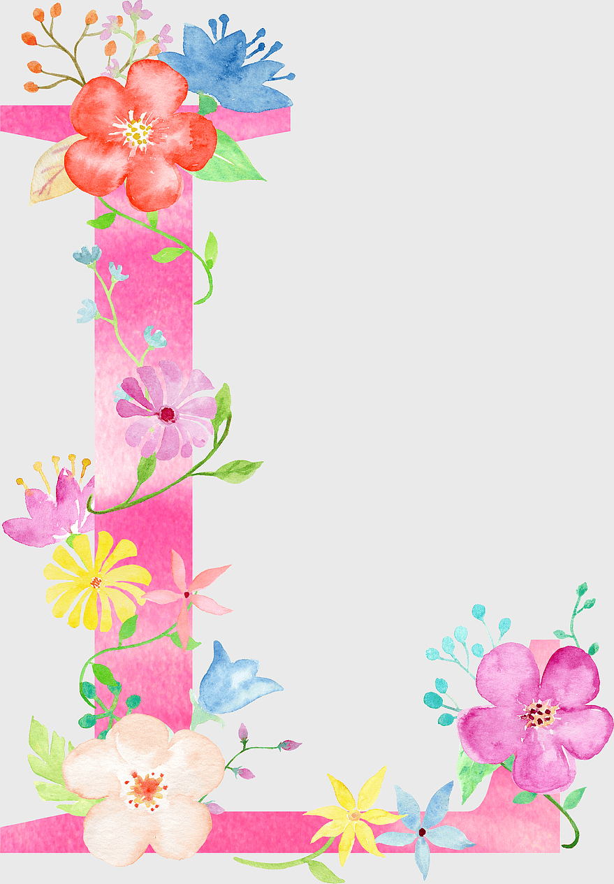 pink floral letter L, watercolor flower alphabet design, decorative cushion letter L, floral pillow illustration, botanical alphabet art, floral typography, floral lettering design
