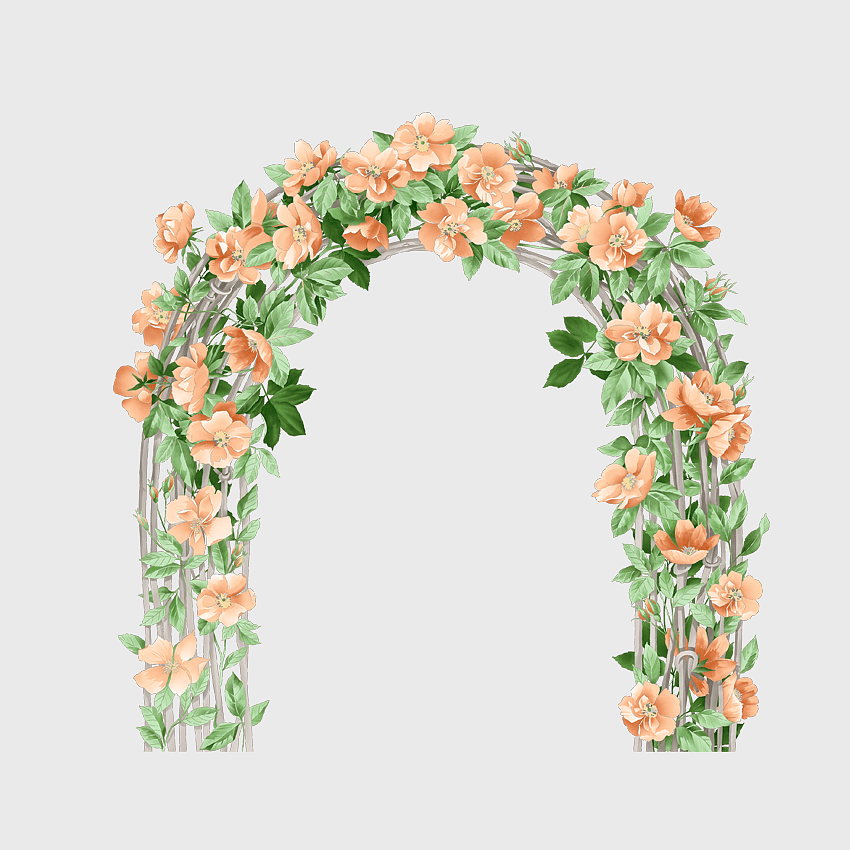 Wedding arch floral design, peach flower arch decoration, floral archway for weddings, watercolor flower arch pattern, romantic floral arch backdrop, elegant floral entrance, decorative floral arch frame