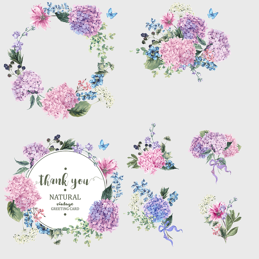 Hydrangea watercolor illustrations, floral wreath designs, purple flower arrangements, colorful bouquet paintings, vintage floral designs, floral centerpiece art, pastel flower compositions Hydrangea watercolor illustrations, floral wreath designs, purple flower arrangements, colorful bouquet paintings, vintage floral designs, floral centerpiece art, pastel flower compositions