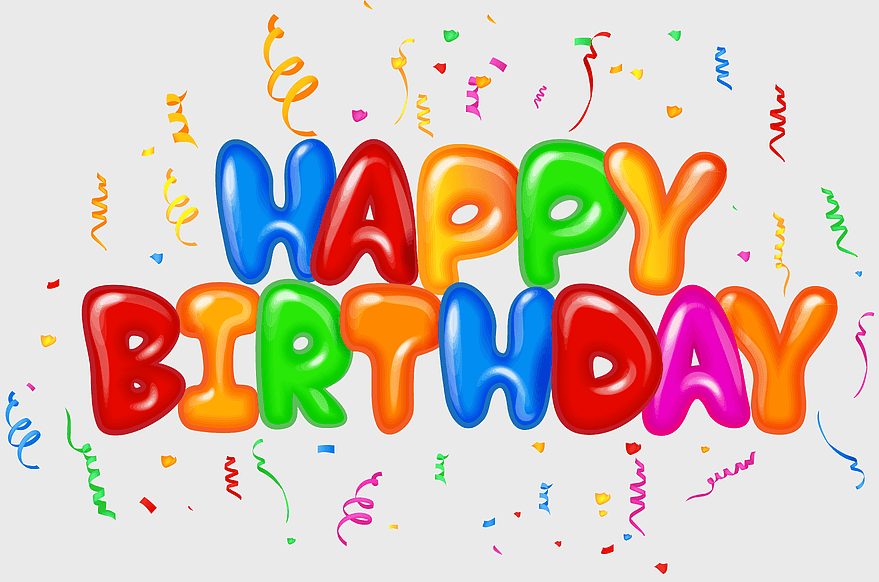 happy birthday illustration, colorful birthday text, festive confetti design, birthday greeting card, celebratory typography, party decoration elements, joyful anniversary graphic