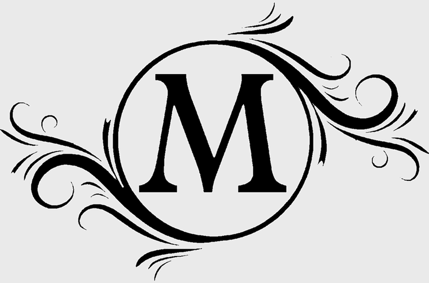 Letter M logo, black monogram design, decorative arts monochrome, initial M artwork, elegant swirls, vintage typography, ornate lettering Letter M logo, black monogram design, decorative arts monochrome, initial M artwork, elegant swirls, vintage typography, ornate lettering