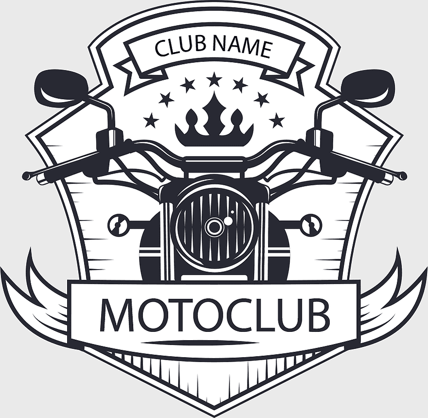 Motorcycle Club logo, vintage custom motorcycle emblem, black and white motorbike badge, retro motor cycle club crest, classic motorcycling club design, monochrome motorcycle insignia, heraldic biker club symbol Motorcycle Club logo, vintage custom motorcycle emblem, black and white motorbike badge, retro motor cycle club crest, classic motorcycling club design, monochrome motorcycle insignia, heraldic biker club symbol