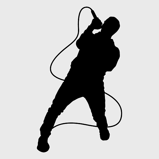 silhouette musician singing, singer with microphone, black and white artist, electric guitar player, performing vocalist, musical performance art, stage act performance silhouette musician singing, singer with microphone, black and white artist, electric guitar player, performing vocalist, musical performance art, stage act performance