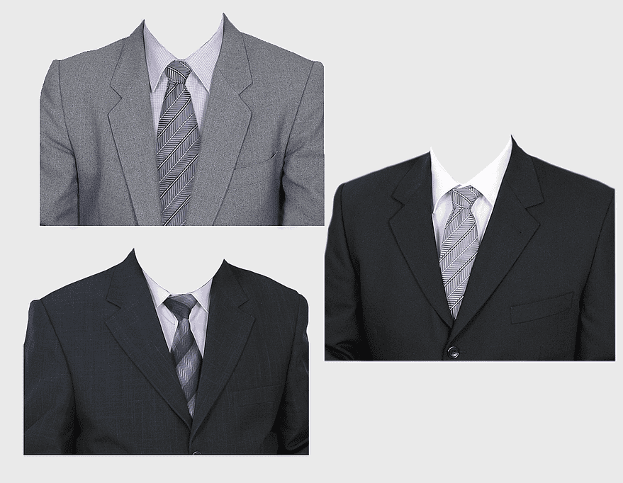 formal wear suits, assorted color tuxedos, half-length suit templates, passport size suit, male business attire, professional dress code, corporate clothing styles