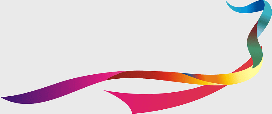 colorful ribbon design, abstract color splash, bright fashion accessory, pink and red ribbons, vibrant texture mapping, decorative line art, dynamic color flow