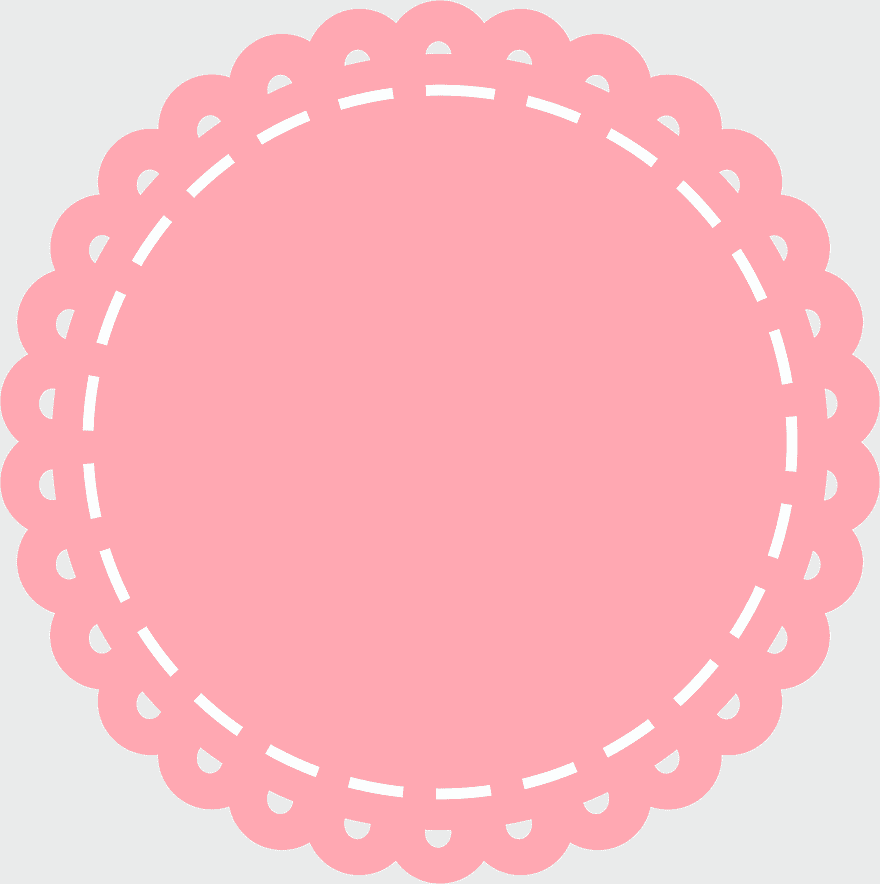 pink laser label, magenta oval design, laser etq tags, point circle drawing, decorative lace border, pastel pink graphic, scalloped edge illustration