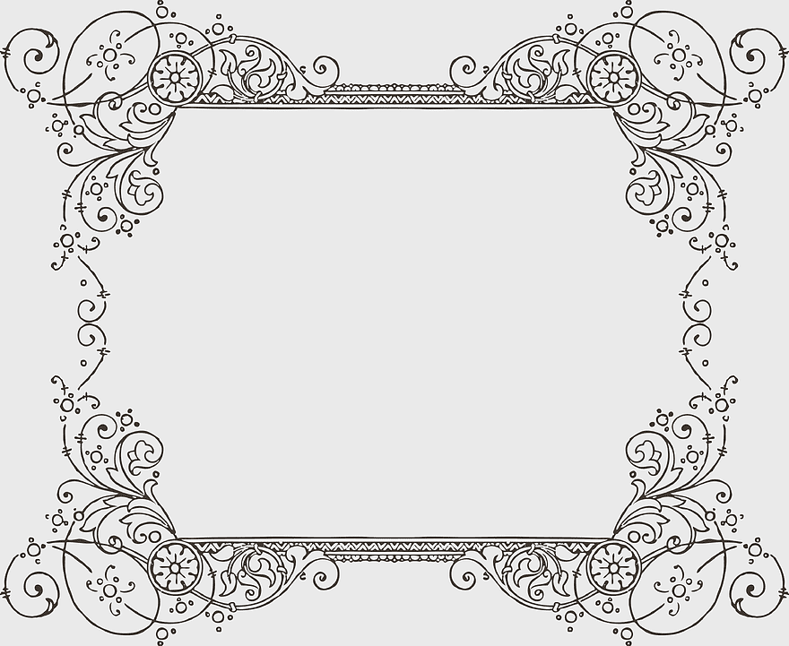 black floral border, classic monochrome frame, vintage calligraphic ornament, decorative arts rectangle, elegant line art design, antique border graphic, floral frame illustration