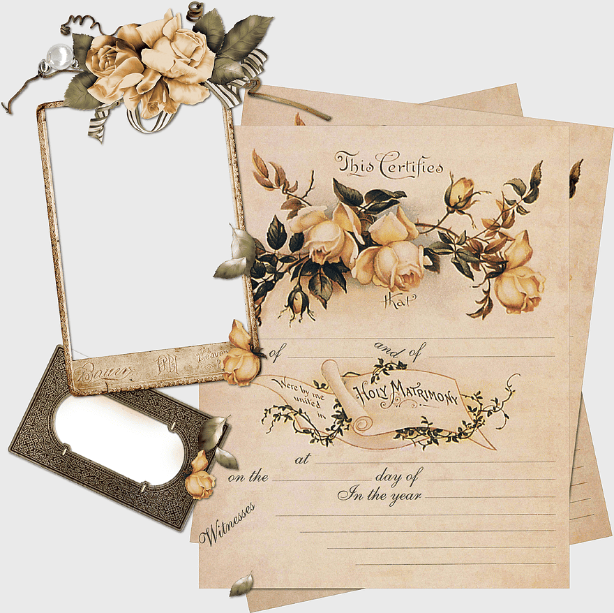 vintage wedding certificate frame, golden floral border design, retro rose petal decoration, shabby chic scrapbooking elements, antique matrimony document, nostalgic paper roses, elegant vintage frame collection vintage wedding certificate frame, golden floral border design, retro rose petal decoration, shabby chic scrapbooking elements, antique matrimony document, nostalgic paper roses, elegant vintage frame collection