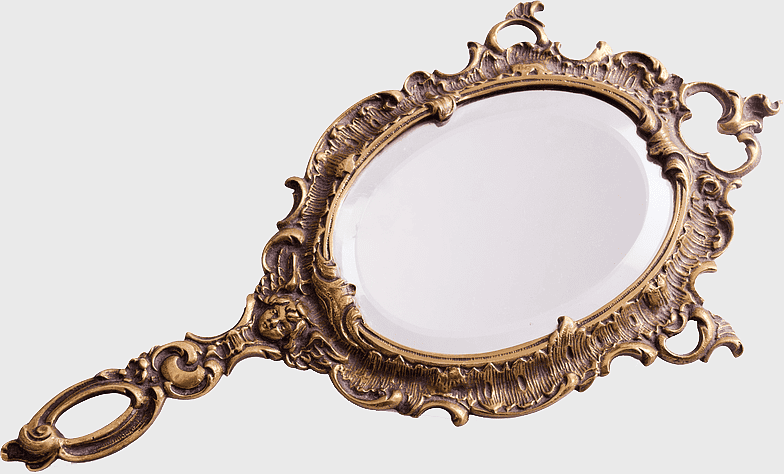 handheld antique mirror, oval brass mirror, vintage makeup mirror, ornate hand mirror, decorative vanity accessory, elegant dressing table item, baroque style reflector