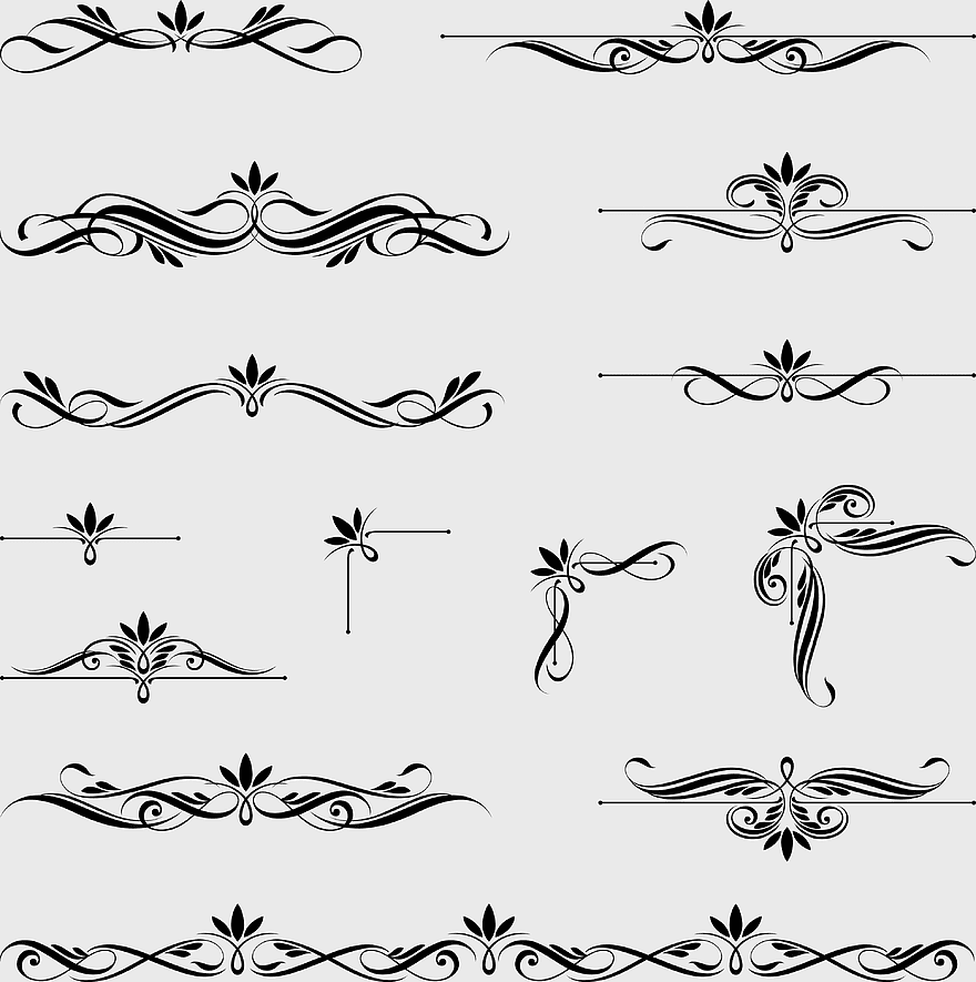 Ornaments calligraphy vintage, calligraphic design elements, classic border embellishments, vintage decoration, floral decorative designs, elegant page dividers, traditional design motifs, png