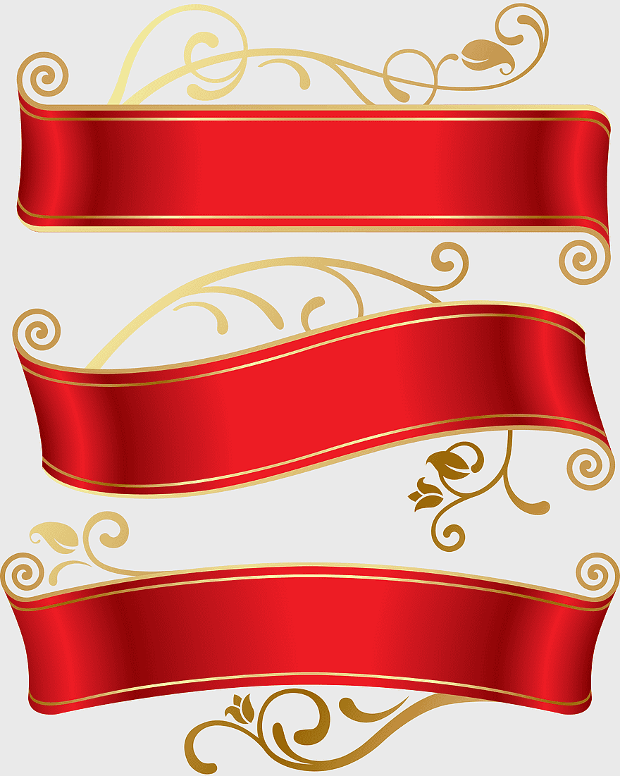 red ribbon banner, decorative art banner, ornamental ribbon design, web banner art, elegant scrollwork, festive ribbon illustration, vintage banner ornamentation