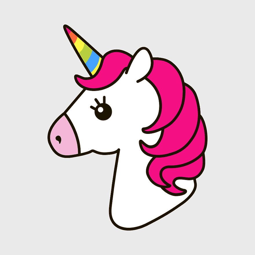 unicorn drawing cartoon, chibi unicorn head, pink unicorn mane, unicorn horn, mythical creature art, fantasy horse illustration, colorful unicorn design