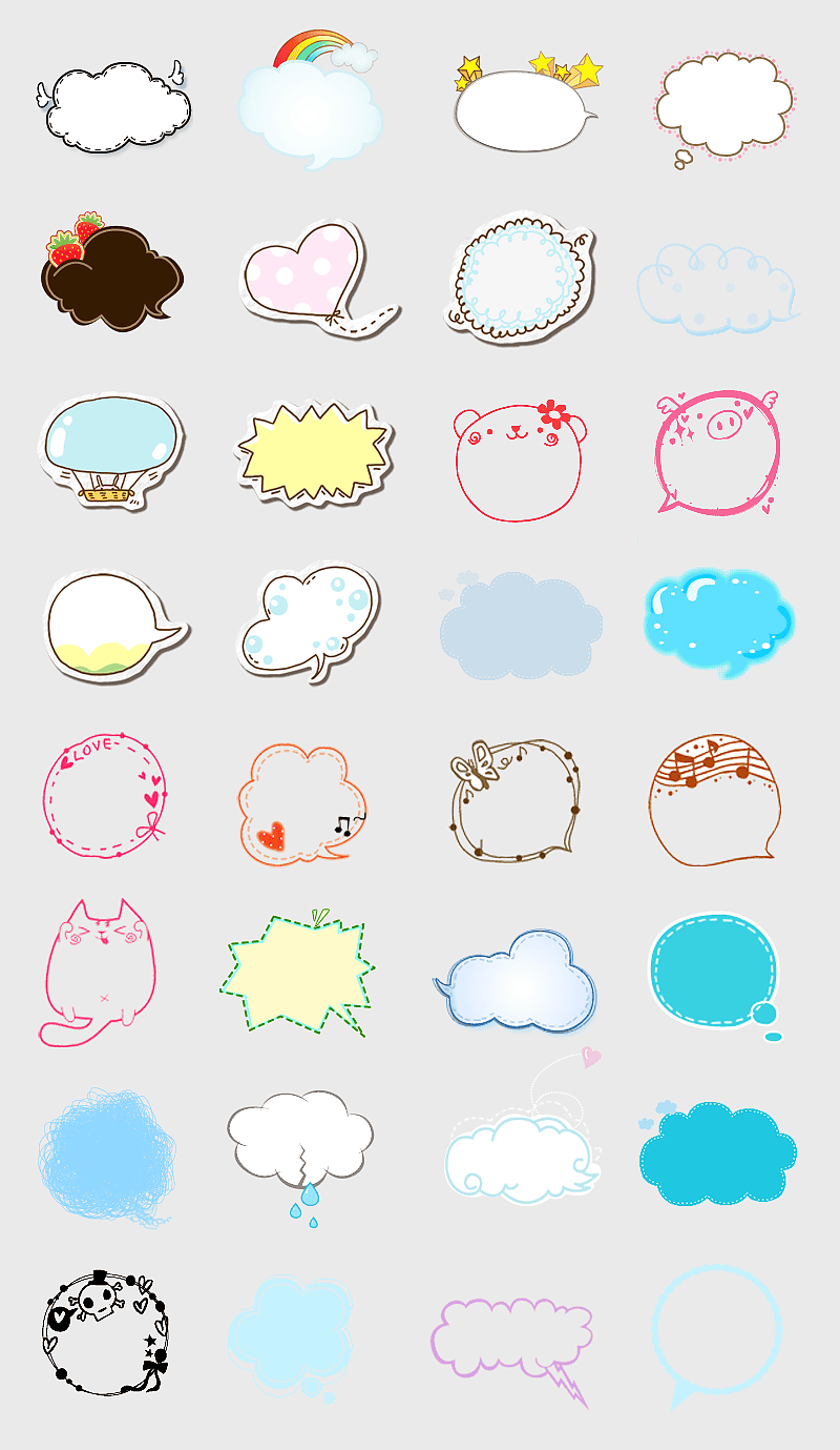 speech balloon PSD design, assorted-color dialog bubbles, cute cartoon speech frames, golden frame speech bubble, comic speech bubble templates, whimsical conversation bubbles, decorative chat icons
