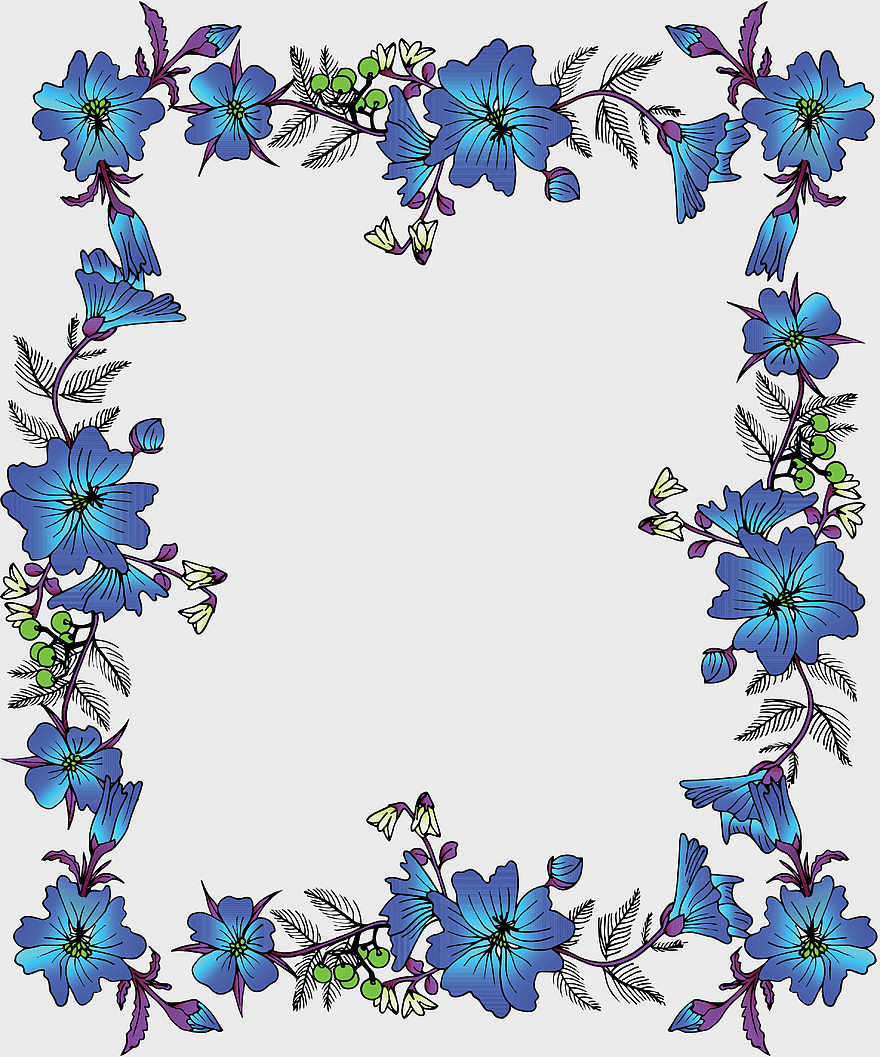 blue flower border illustration, chinese blue vintage lace, floral design frame, certificate border frame, decorative floral ornament, elegant floral arrangement, traditional chinese lace pattern