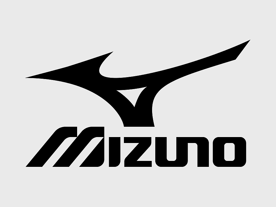 Mizuno Corporation logo, monochrome sportswear emblem, black and white wing design, golf and sneakers brand, athletic apparel symbol, Japanese sports equipment, minimalist corporate identity