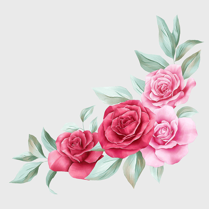 watercolor flower corner, floral corner design, pink rose illustration, watercolor floral art, botanical corner element, decorative flower arrangement, artistic floral corner, png