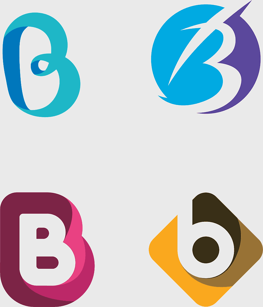 hand-painted letter B logos, assorted-color B alphabet designs, watercolor B letter tags, decorative B symbols, creative B letter art, colorful B logo illustrations, artistic B letter branding