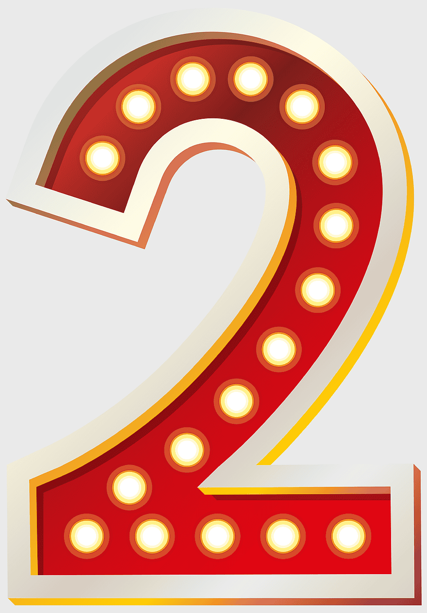 Red Number Two with Lights, decorative numerical digit, illuminated number two, artistic font design, vintage marquee style, glowing numeral art, retro light-up numbers