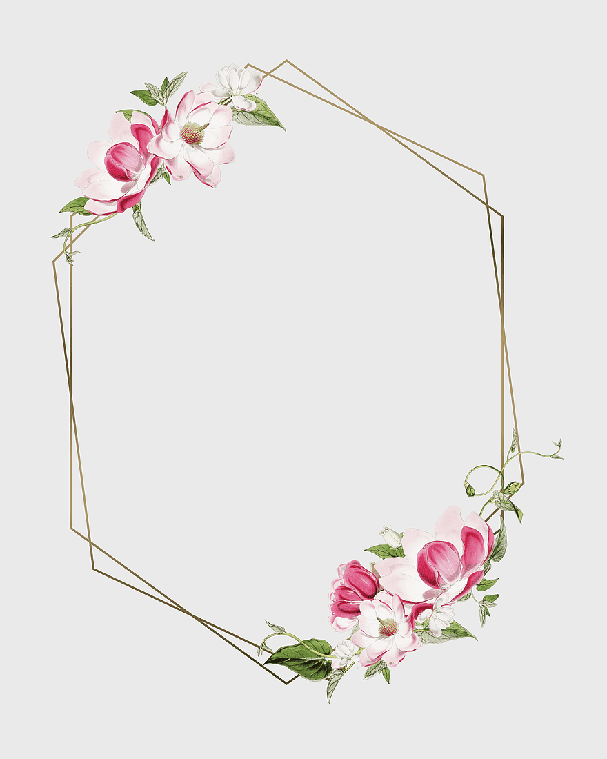 Floral frame, decorative flowers, geometric design, pink blossoms, elegant border, nature-inspired art, vintage floral decor, png