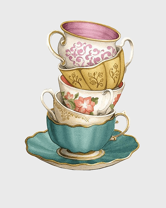 stacked teacups, watercolor ceramic cups, assorted-color tea cups, tea party illustration, vintage tableware, floral cup designs, elegant drinkware set stacked teacups, watercolor ceramic cups, assorted-color tea cups, tea party illustration, vintage tableware, floral cup designs, elegant drinkware set