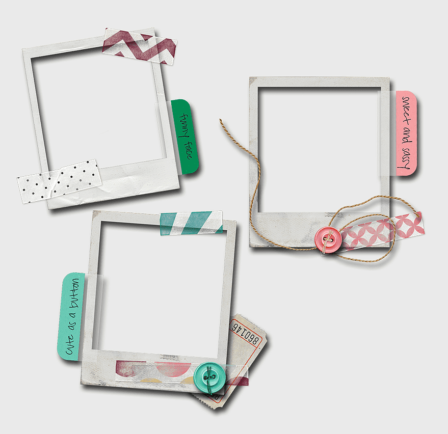 Polaroid Originals frames, instant camera collage, digital scrapbooking frames, paper frames with tags, decorative frames, creative collage designs, vintage camera aesthetics
