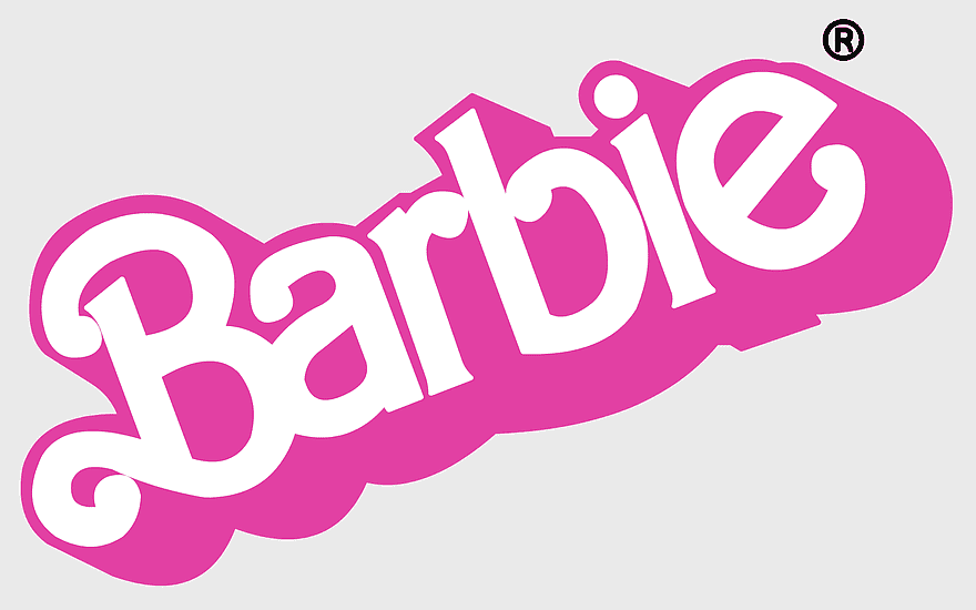 Barbie logo sticker, pink text design, Mattel brand emblem, line drawing art, iconic toy symbol, playful branding graphic, children's product logo Barbie logo sticker, pink text design, Mattel brand emblem, line drawing art, iconic toy symbol, playful branding graphic, children's product logo