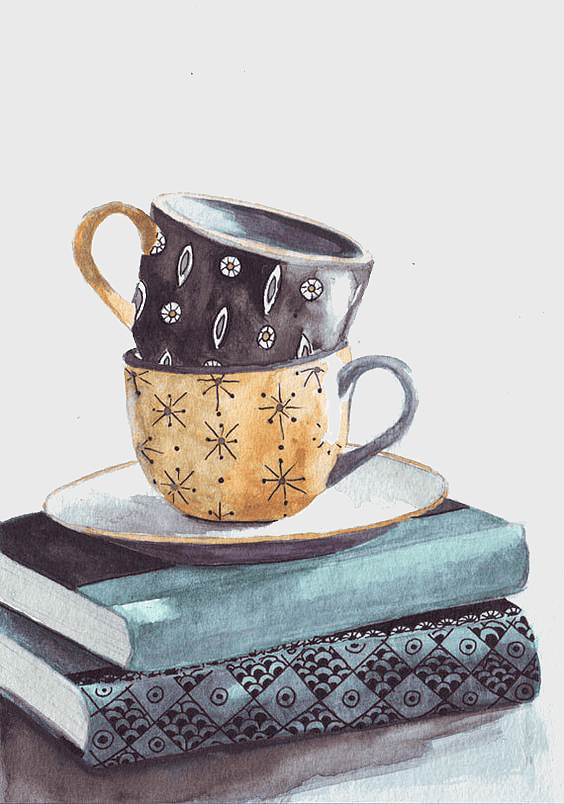 watercolor mugs on books, handpainted coffee cups, vintage mug illustration, cartoon teacup art, artistic tableware design, stacked cups artwork, bookshelf decor ideas watercolor mugs on books, handpainted coffee cups, vintage mug illustration, cartoon teacup art, artistic tableware design, stacked cups artwork, bookshelf decor ideas