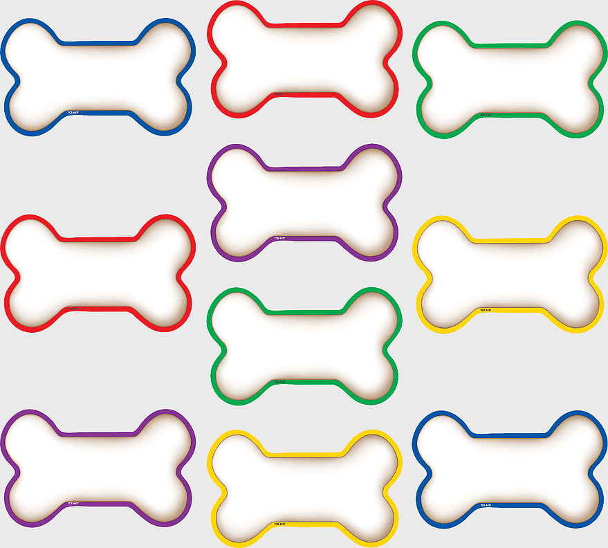 dog bone template, pet tag design, teacher resource materials, die cut shapes, playful bone illustration, colorful pet accessories, printable dog tags