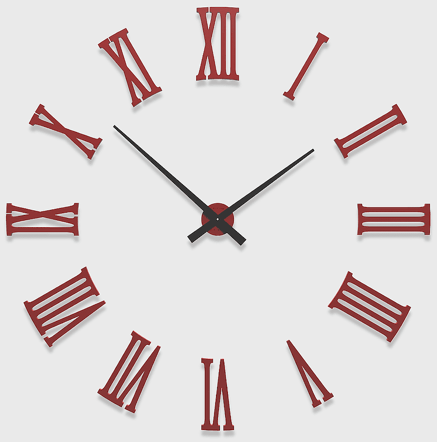red and black analog clock face, Roman numeral wall clock decal, decorative clock interior design, modern home accessories clocks, classic timepiece decor, wall-mounted clock art, vintage-inspired wall dial red and black analog clock face, Roman numeral wall clock decal, decorative clock interior design, modern home accessories clocks, classic timepiece decor, wall-mounted clock art, vintage-inspired wall dial