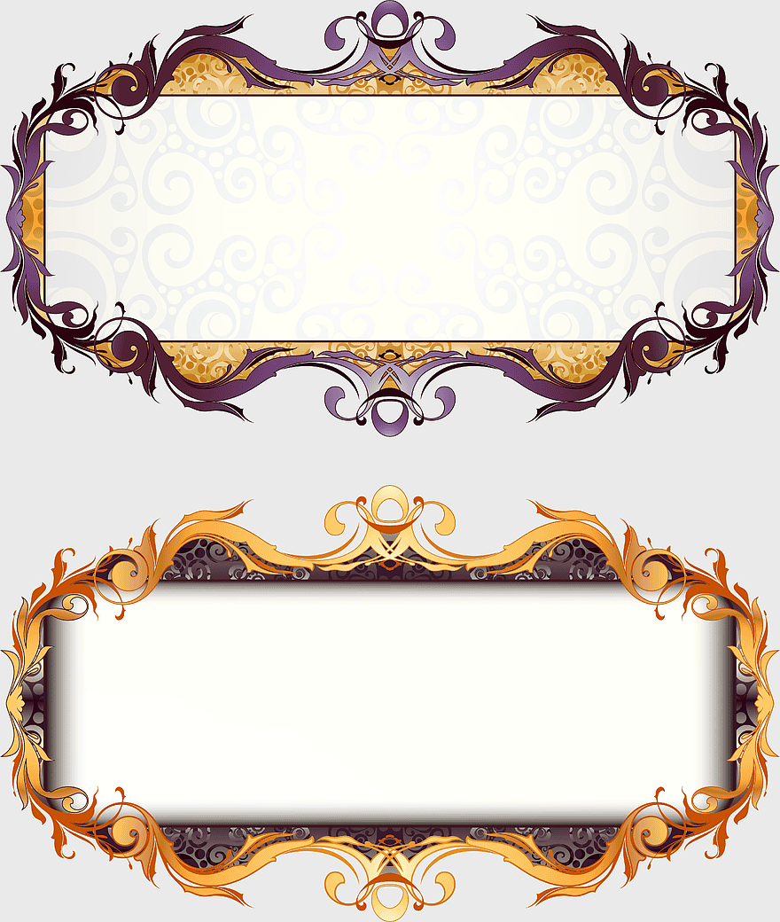 Art Deco border frame, European style retro frame, decorative arts title bar, purple and gold ornamental frame, vintage graphic design, elegant frame illustration, intricate border design
