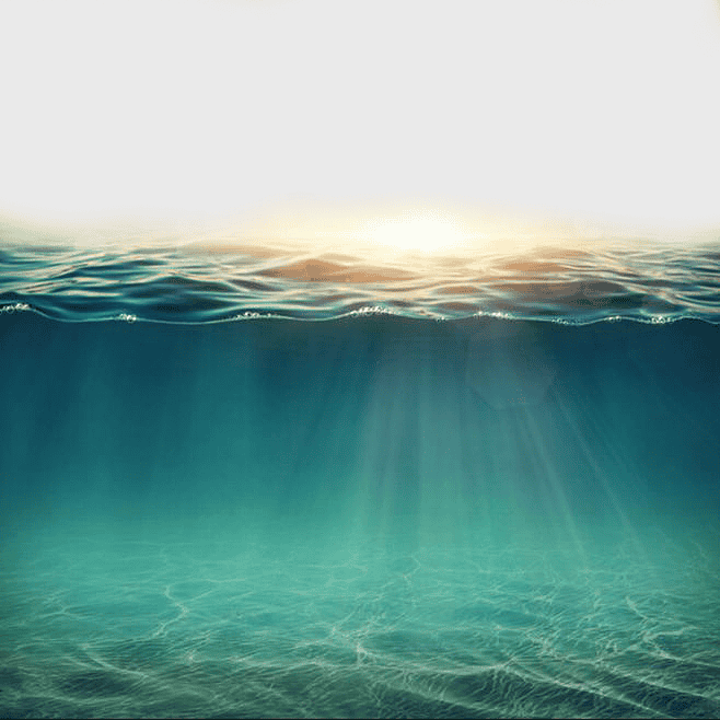 underwater sunrise view, sunlight through water, ocean surface reflection, sea water resources, marine tranquility, aquatic light beams, serene underwater scene