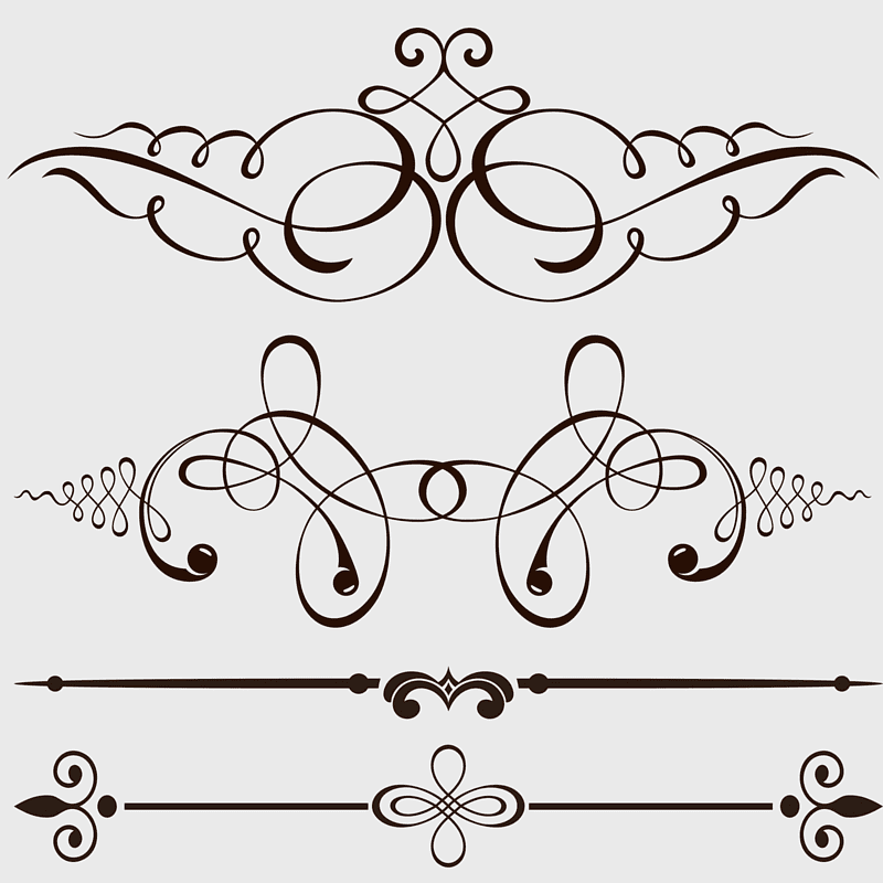 ornament frames, vintage decorative elements, line art designs, symmetrical patterns, floral embellishments, intricate swirls, decorative borders