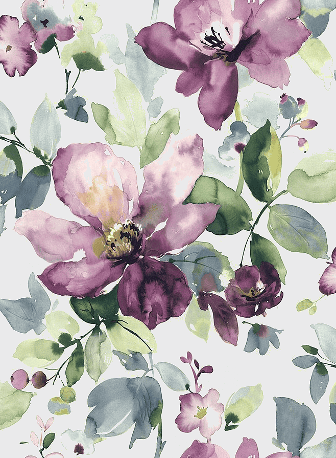 purple watercolor flowers, watercolor floral design, handpainted watercolor blossoms, watercolor magnolia family, botanical watercolor art, floral watercolor illustration, green background watercolor flowers
