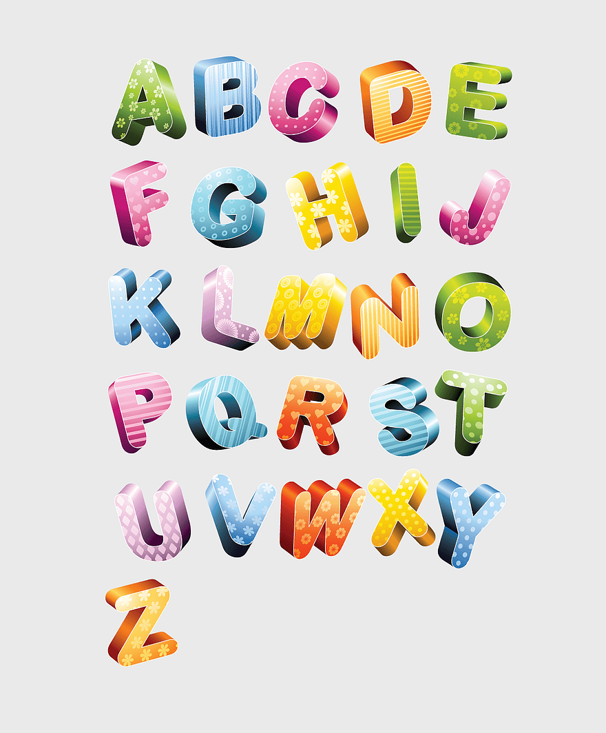 colorful alphabet letters, 3D computer-generated ABCs, decorative English alphabet, festive ABC decoration, vibrant letter designs, playful typography elements, educational alphabet visuals colorful alphabet letters, 3D computer-generated ABCs, decorative English alphabet, festive ABC decoration, vibrant letter designs, playful typography elements, educational alphabet visuals