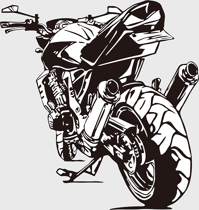 motorcycle wall decal, monochrome motorcycle sticker, motorbike decoration for bedroom, vintage sport bike sticker, motorcycle pattern for furniture, cartoon moto artwork, German bike decal design