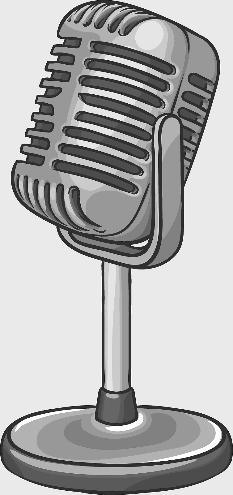 cartoon microphone drawing, hand-painted audio equipment, retro microphone illustration, watercolor painting microphone, vintage microphone art, microphone stand design, cartoon electronics icon