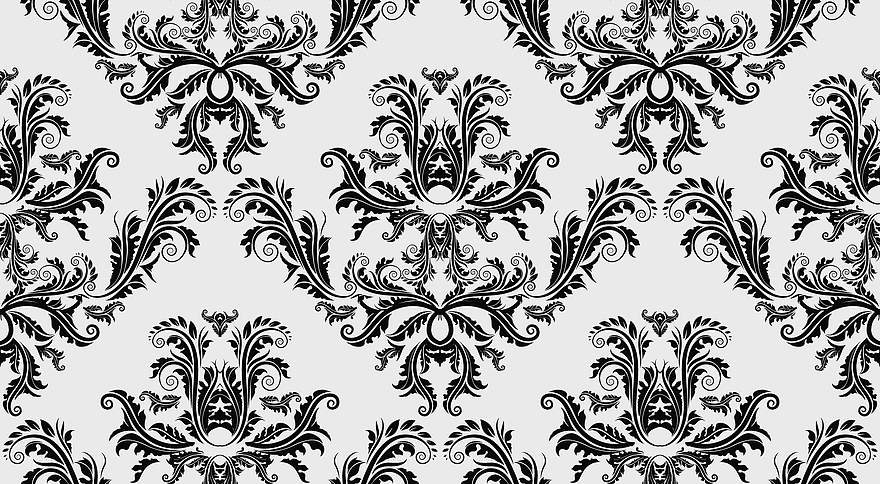 damask illustration, vintage ornament pattern, black and white floral design, seamless damask motif, classic textile art, intricate decorative elements, baroque style visuals damask illustration, vintage ornament pattern, black and white floral design, seamless damask motif, classic textile art, intricate decorative elements, baroque style visuals
