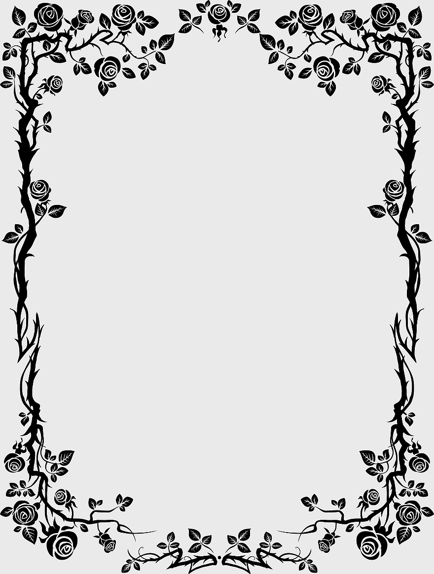 black floral border, black roses frame, simplified map outline, black borders design, vintage floral frame, elegant border decoration, minimalist design elements
