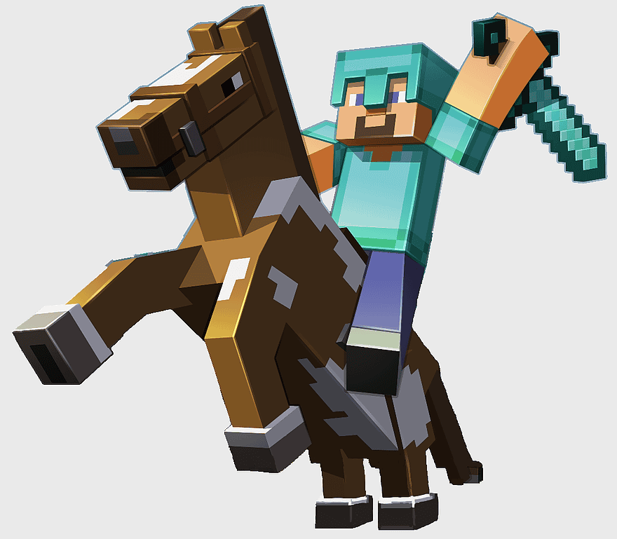 Minecraft character, riding horse, Minecraft Pocket Edition, survival game, pixel art, blocky graphics, virtual equestrian, game character design Minecraft character, riding horse, Minecraft Pocket Edition, survival game, pixel art, blocky graphics, virtual equestrian, game character design